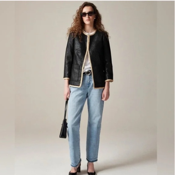 J. Crew Black Lacquered Tweed Jacket 2 Nwt - Picture 1 of 6